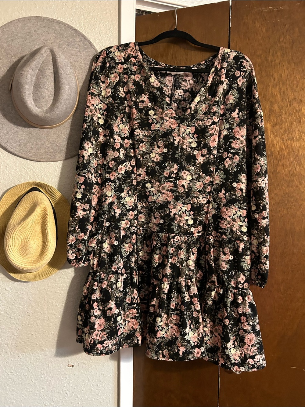Maurices Black Dress with Pink and Cream Floral Print